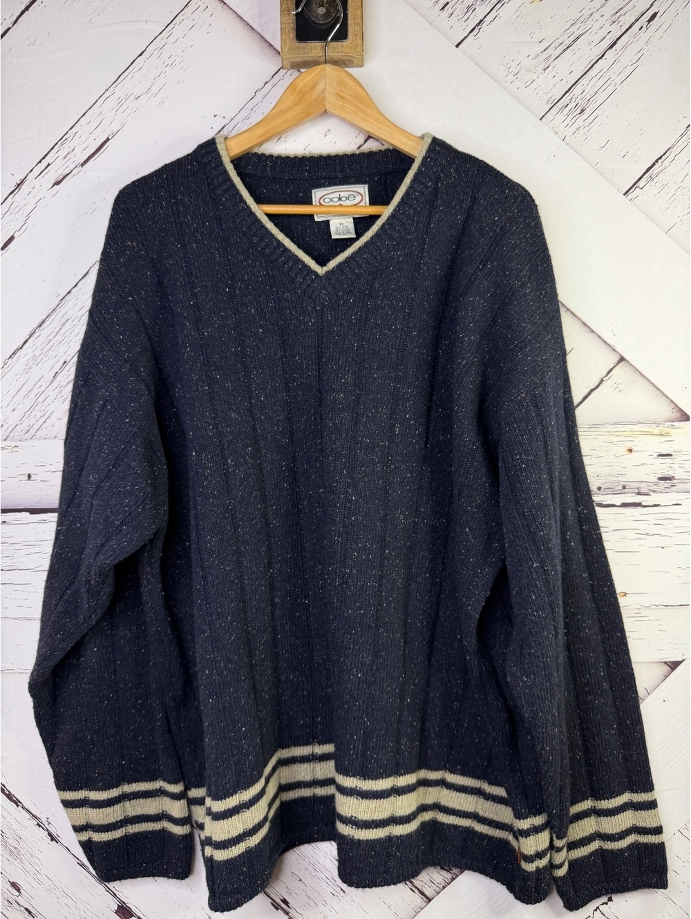 VTG  Oobe 90’s Preppy Ribbed Knit V Neck Varsity Pullover Sweater Men’s XL